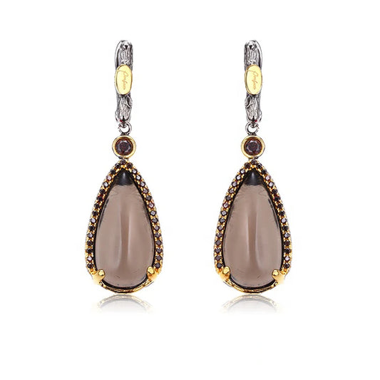 Saudi Smoky Quartz 925 Sterling Silver Jewelry Dangle Earrings for Girl Party