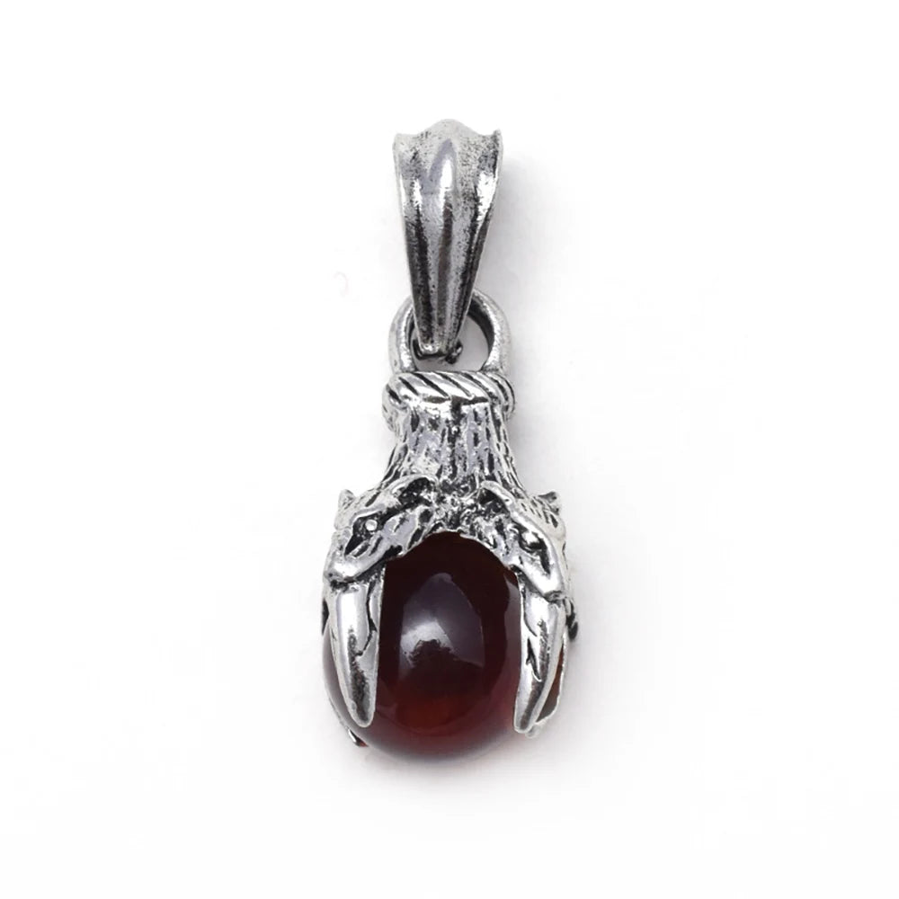 Punk Rock Titanium Steel Dragon Claw Crystal Ball Pendant Necklace 18inch Black Cord Natural Gemstone Chakra Jewelry