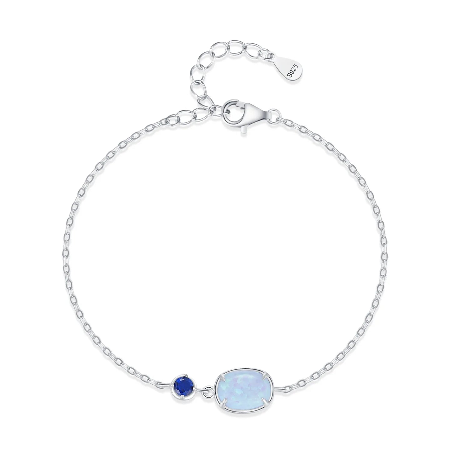 925 Sterling Silver Opal Stone Ring Bracelet Necklace Fashion Temperament Three Piece Blue Jewelry Set Gift Set