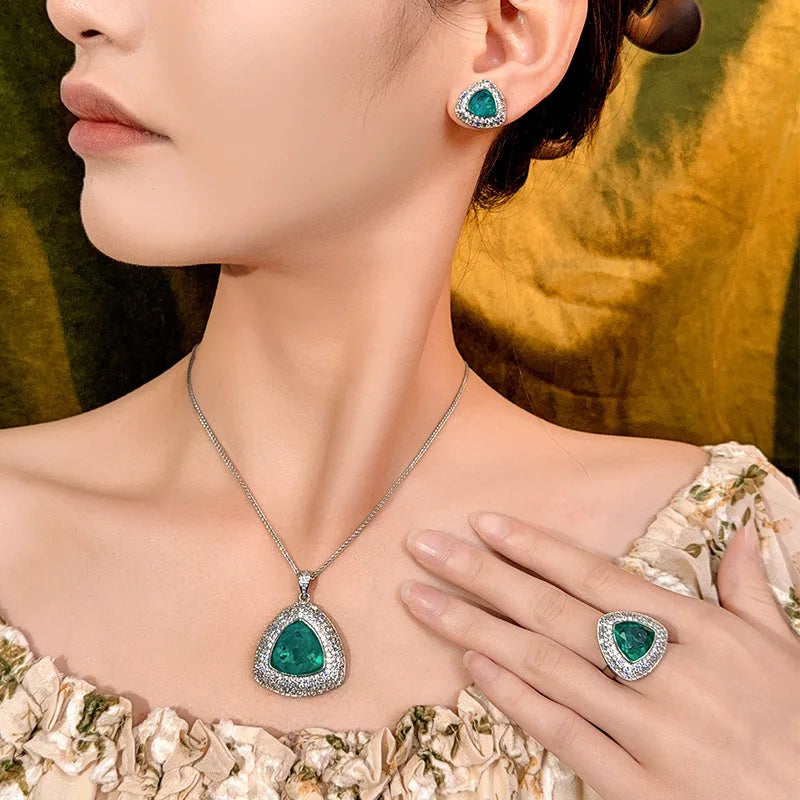 REDheart Copper Inlaid Zircon Gold-Plated Open Ring Simulation Women's Wedding Flower Shape Fashion Pendant Necklace Set