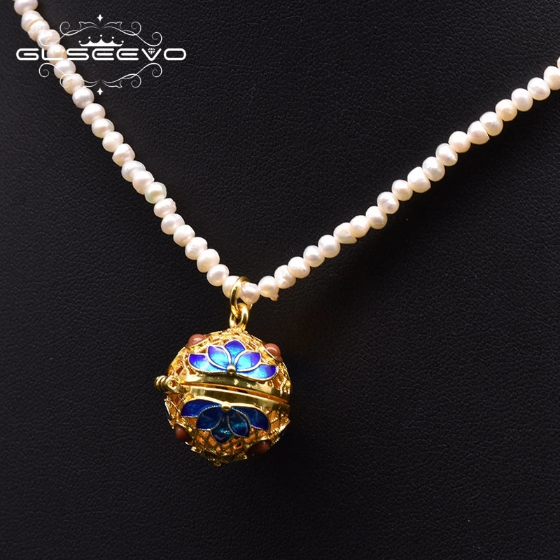 Natural Freshwater Pearl Pendant Necklace Cloisonne Style Suitable for Girlfriend Ladies Vintage Jewelry