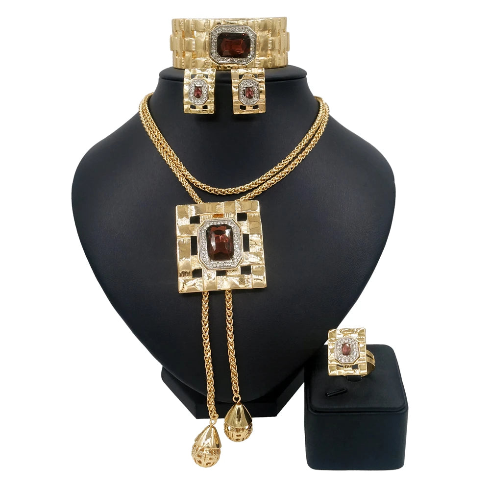 Zhuerrui Hot Selling Valentine's Day Gift Italian Gold Jewelry Necklace Big Leaf Earrings Pendant Chain Jewelry Set HA0021