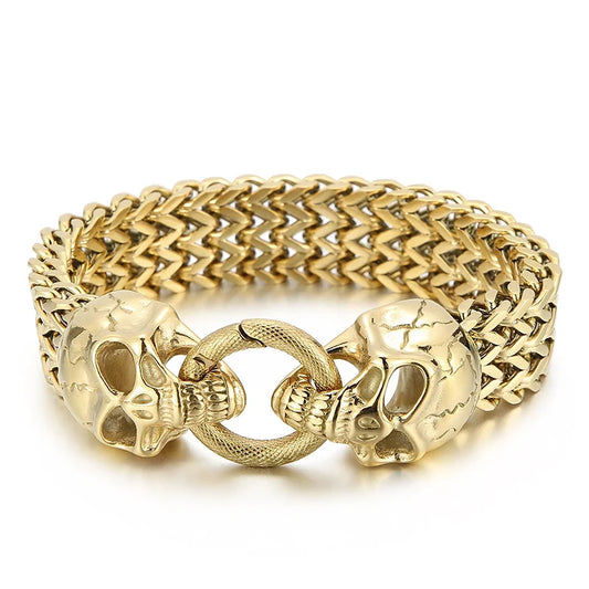 KALEN 235mm Punk Mens Stainless Steel Skull Herringbone Chain Link Bracelets