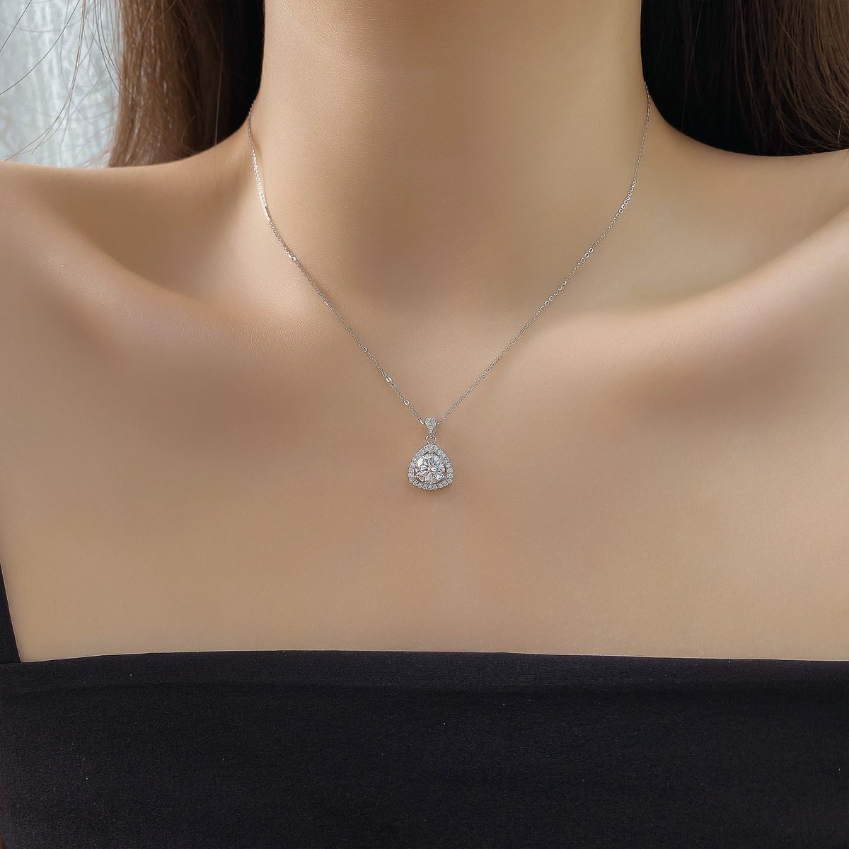 ArtistA 925 Sterling Silver Shiny CZ Fine Jewelry Sets Women Shiny Triangle 6A Zircon Earring Necklace Ring Parties Weddings