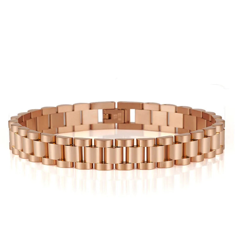 REBEL FASHIONISTA 10mm Men Bracelet 18k Gold Plated Stainless Steel Strap Fine Jewelry Bracelets & Bangles