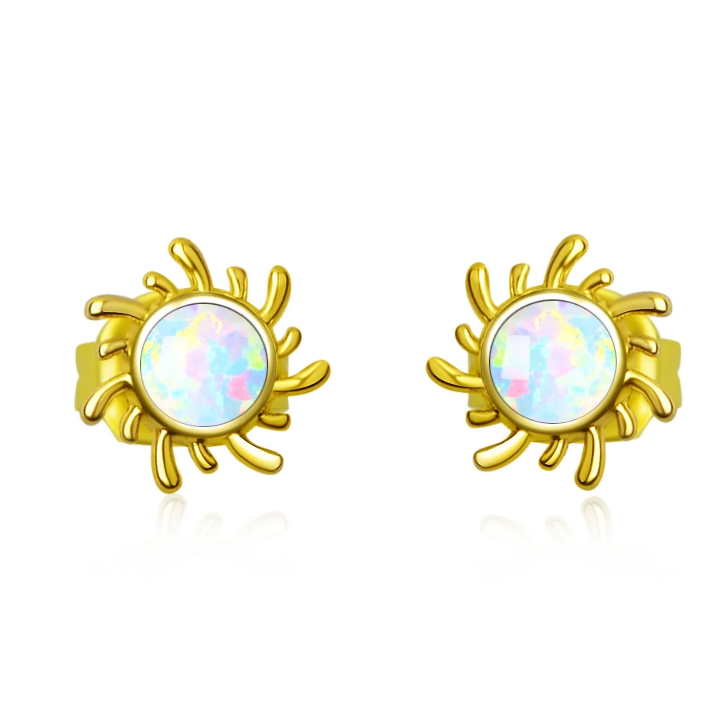 Aobao Silver Plated Brass Opal Christian Stud Earrings Bohemian Style Women's Gift