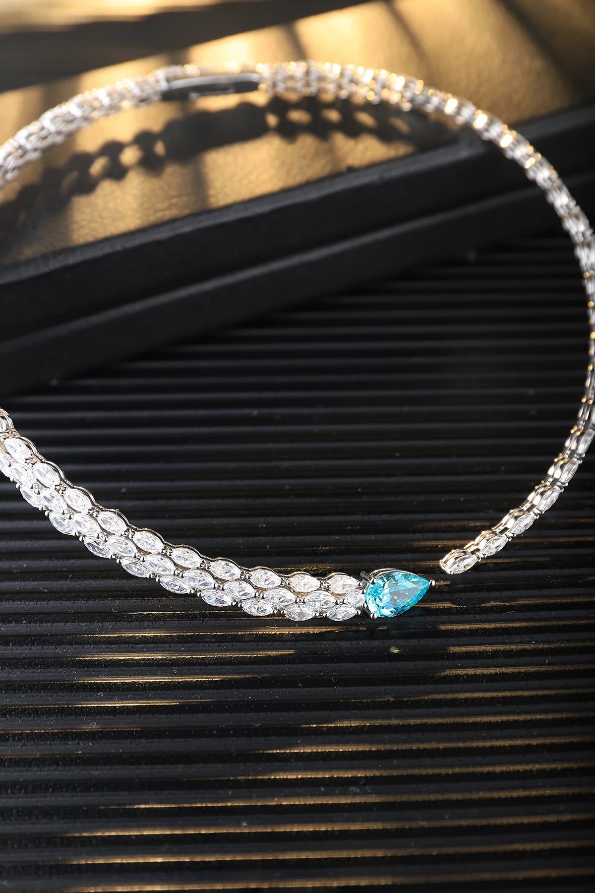 Gemfiori 925 Sterling Silver Vintage Style Charm Necklace Lab Grown Gemstones Water Drop Wedding Party Choker Custom Bridal Jewelry Gift