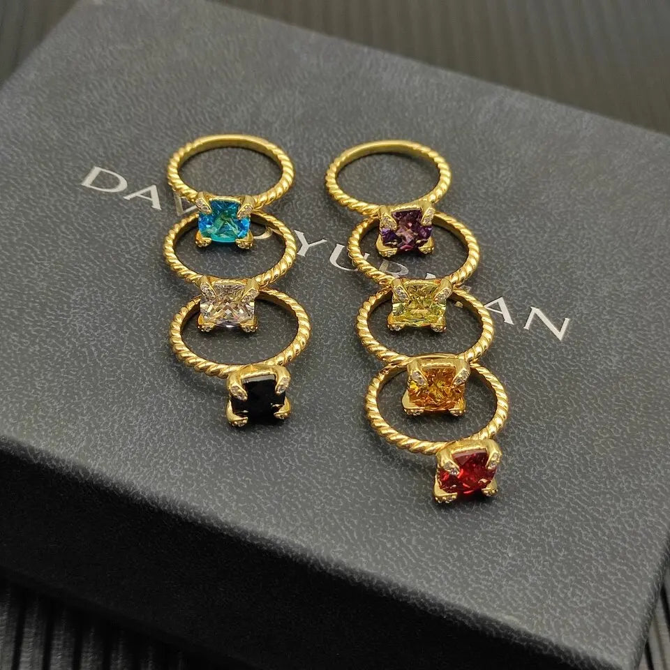 FASHIONISTA DY High-Quality Silver-Plated Diamond-Set Rings, Gold-Plated Colored Gemstone-Set Rings, Jewelry