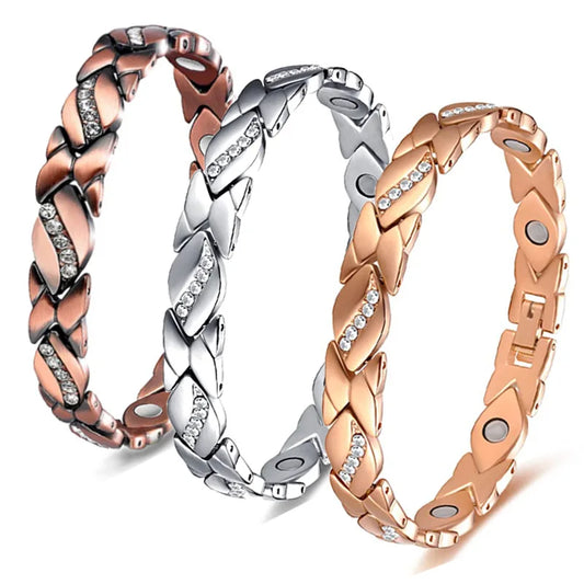 Highly Polished Zinc Alloy Diamonds Weak Magnetic Leaf Magnet Plant Design Bracelet ODM Brand Office/Career Gift