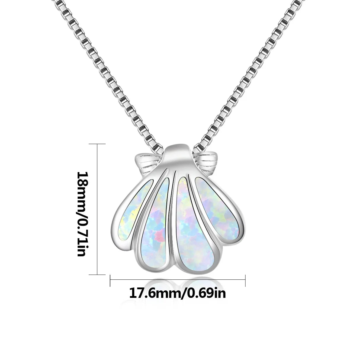 New Christian European American Fashion Accessories White Opal Copper Necklace Scallop Pendant Sweater Chain Silver Plated