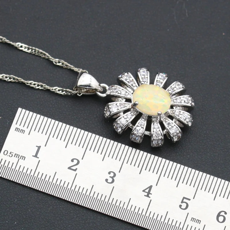 XOTICA Silver Jewelry for Women White Opal Earrings Pendant Necklace Ring Set for Wedding Party Engagement-Christmas Gift