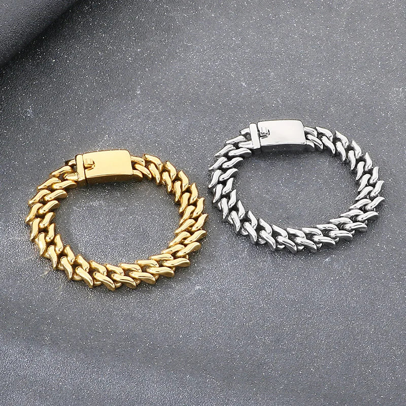 REBEL Polished Fashion Bracelets Men Stainless Steel Trendy Link Bracelet Bangle
