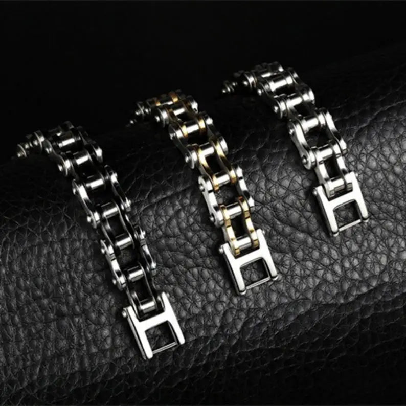 REBEL Punk Stainless Steel Motorcycle Bike Chain Bracelet for Men