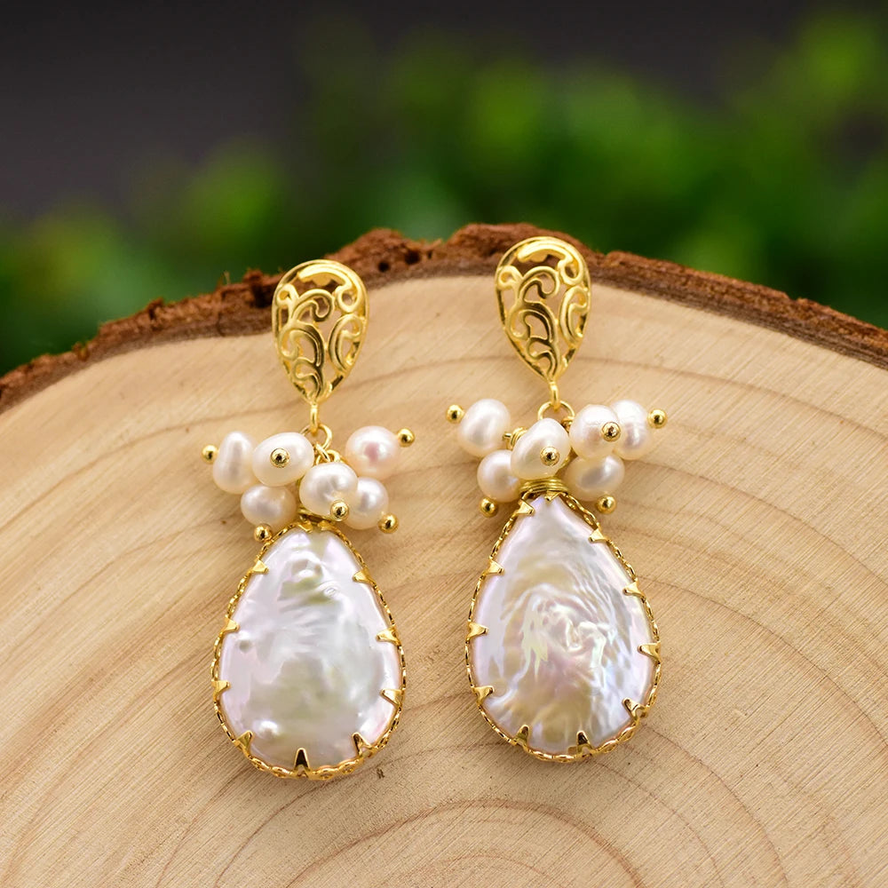 New Jewelry Natural Freshwater Baroque Pearl  Earrings 18K Gold Plated Jewelry Korean Designer Jewelry Earrings Wholesale Bulk