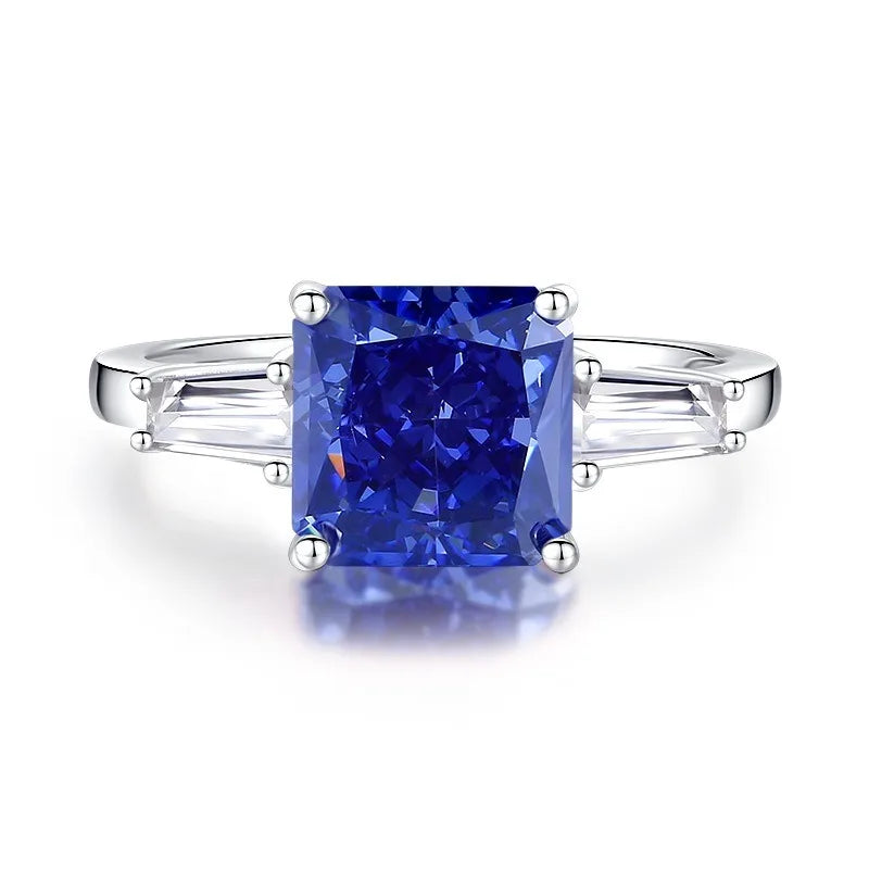 Factory Direct Women 925 Sterling Silver Sapphire Iced Out Blue 5A 8A Zirconia Ring Engagement Wedding Ring Jewelry Manufacturer