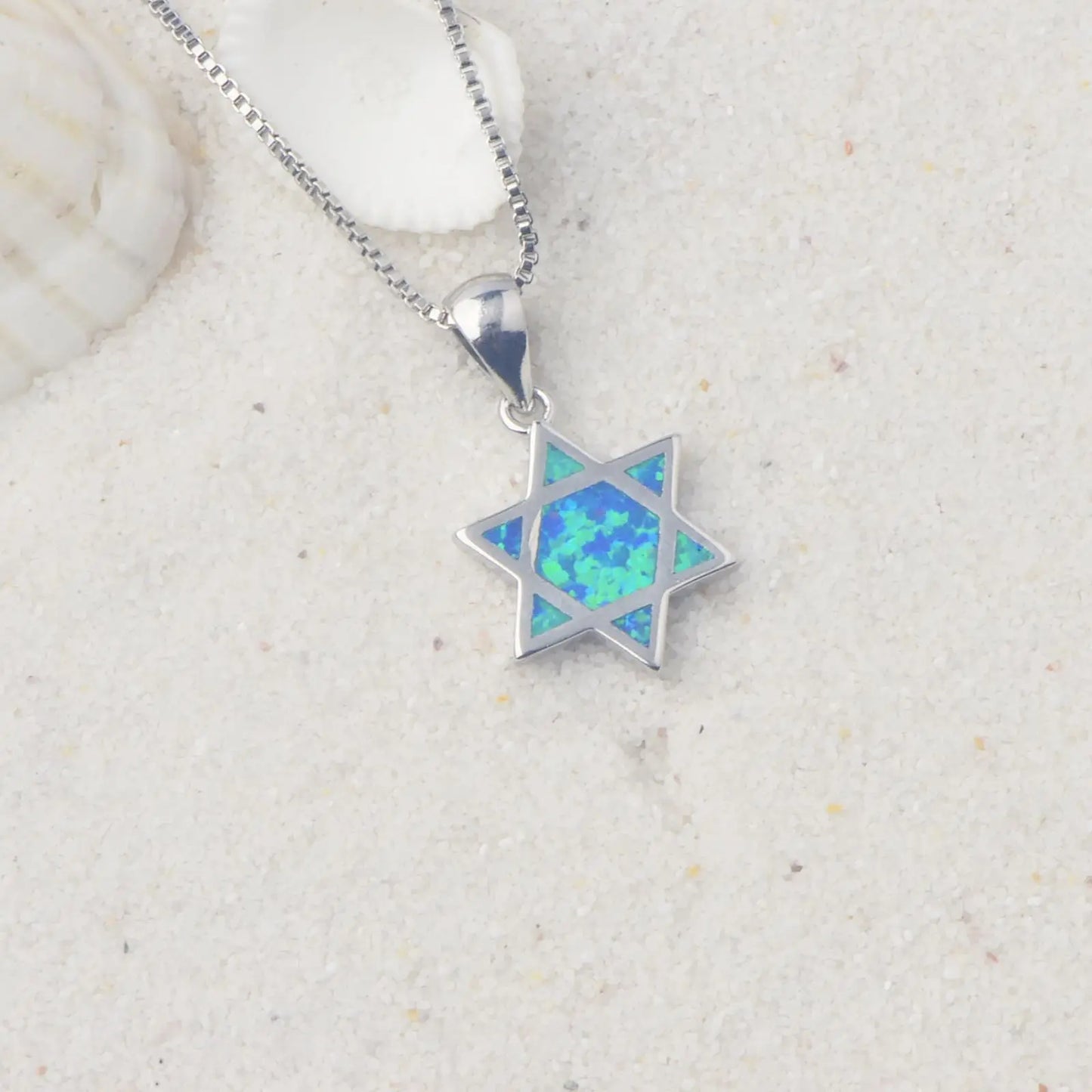 Bulk Jewish Star of David Brass Box Chain Necklaces Blue Opal Inlay Bohemian Plant Design Party Fashion Jewelry for Resellers