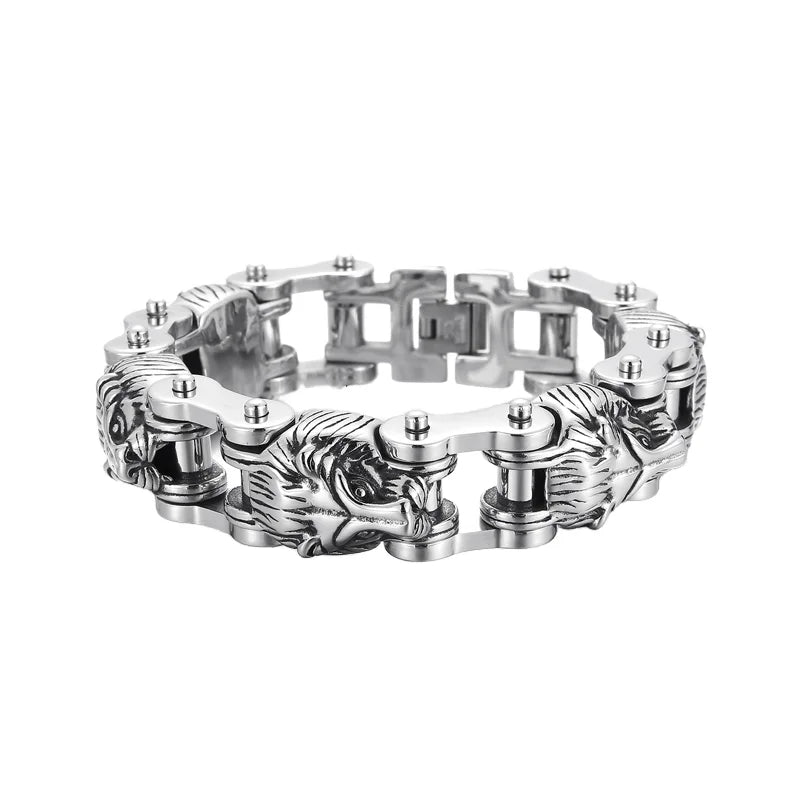 REBEL Hip Hop Biker Motorcycle Zodiac Chain Lion Animal Bracelets Stainless Steel 316L Unisex Anniversary