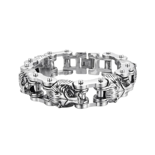 Hip Hop Biker Motorcycle Zodiac Chain Lion Animal Bracelets Stainless Steel 316L Unisex Anniversary