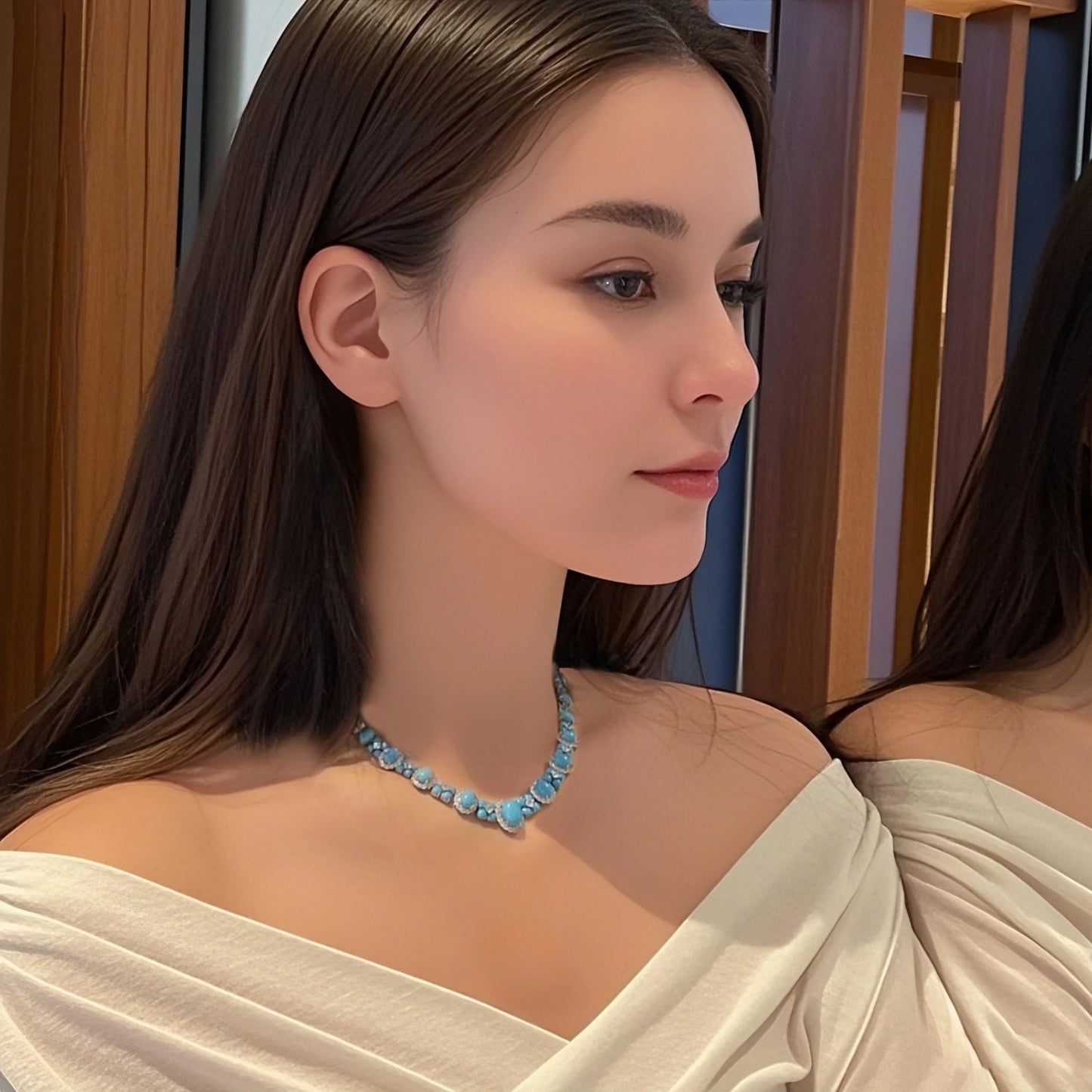 MUSHAN Fine Jewelry Factory 925 Sterling Silver Chain Necklaces Luxury Designer High Carbon Diamond and Turquoise Charm Necklace
