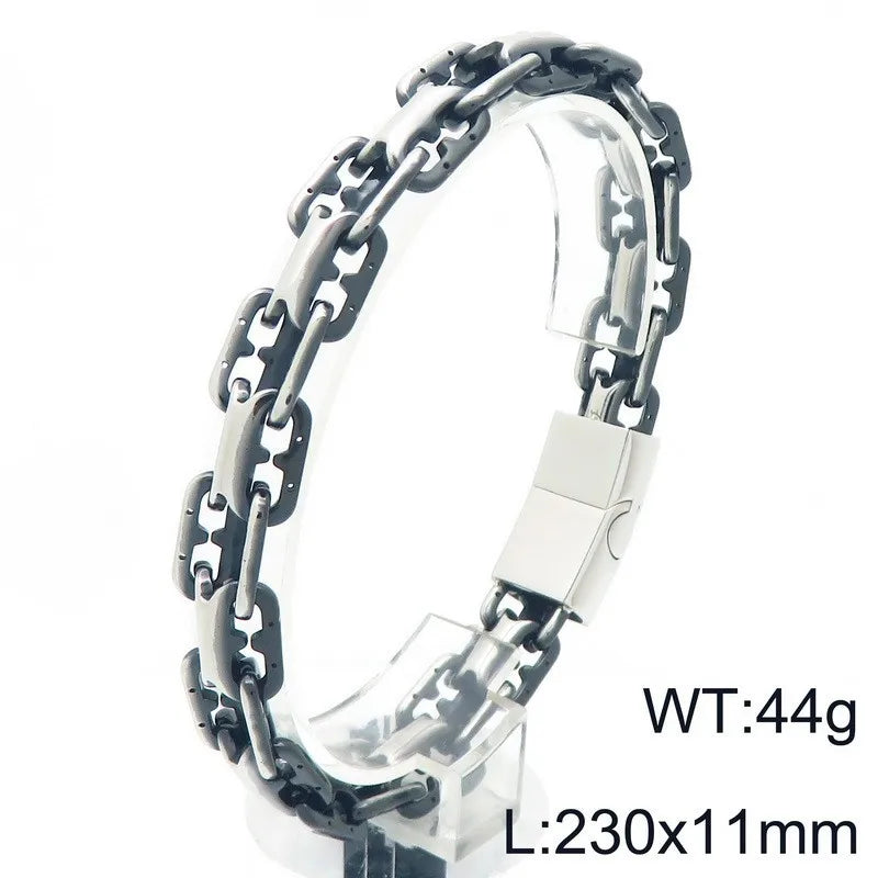 REBEL FASHIONISTA VEROMCA Pig-Nose Double-Row Stainless Steel Punk Wedding Bangle Bracelet with Hollow Magnetic Clasp