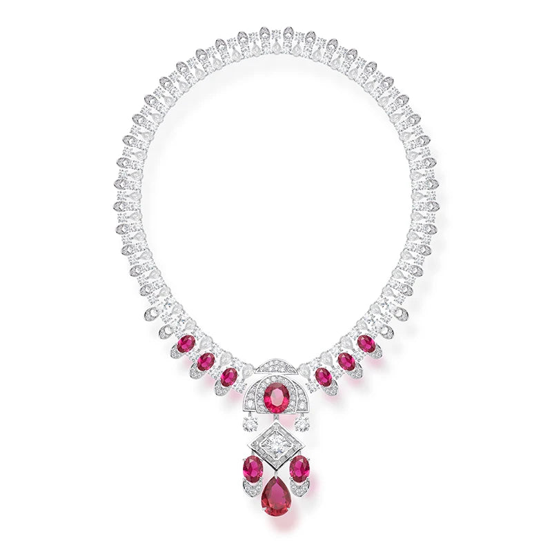 Classic High-end Brass Necklace and Earrings Featuring Zircon Retro Style Suitable for Rhodium Plating at Weddings and Parties