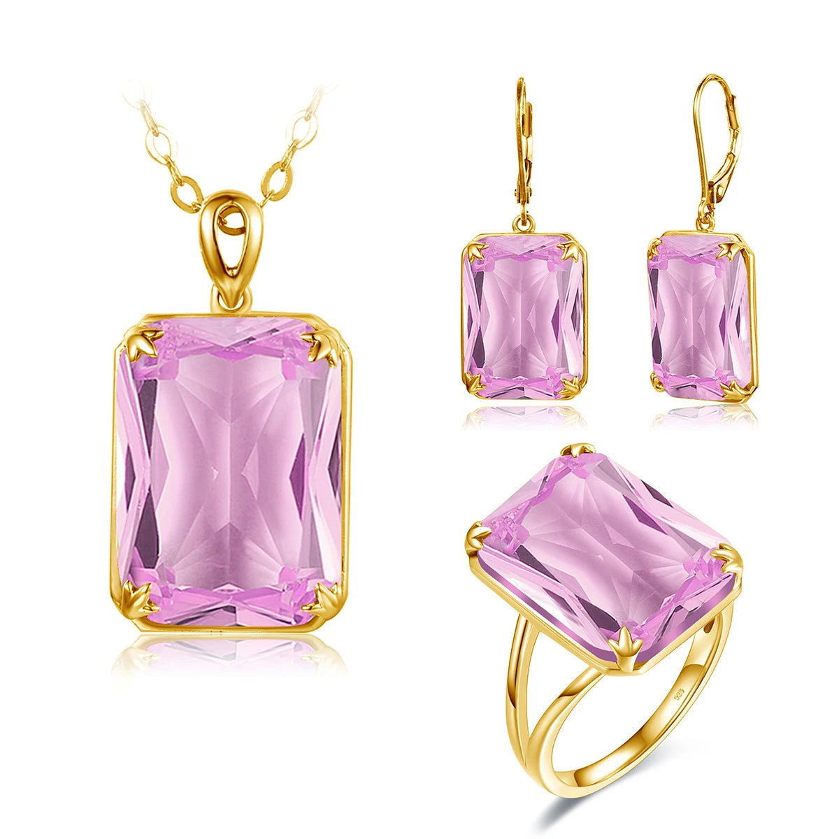 ArtistA Szjinao Women Sparkling Blue Sapphire Pendant Earrings Ring Set Real 925 Sterling Silver Gold Plated Luxury Jewelry Set