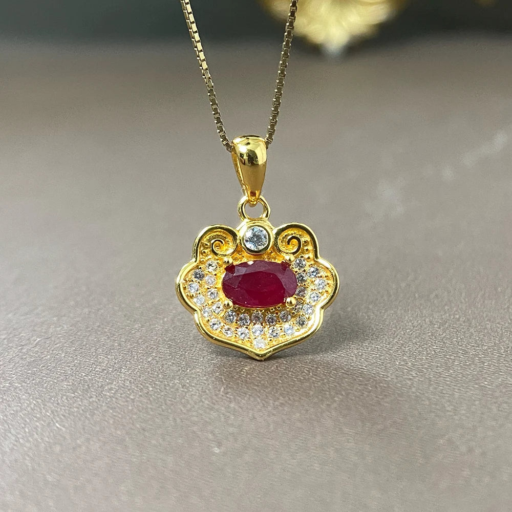 Gioiellieri Natural Ruby Gold Plated 925 Sterling Silver Exquisitely Crafted Claw Setting Gemstone-Inlaid CMA Women's Gift Party Pendant