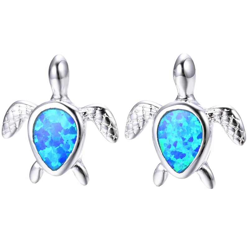 Tiktok Ins Viral Sea Turtle Stud Earrings | Blue Opal Ocean Animal Jewelry Wholesale