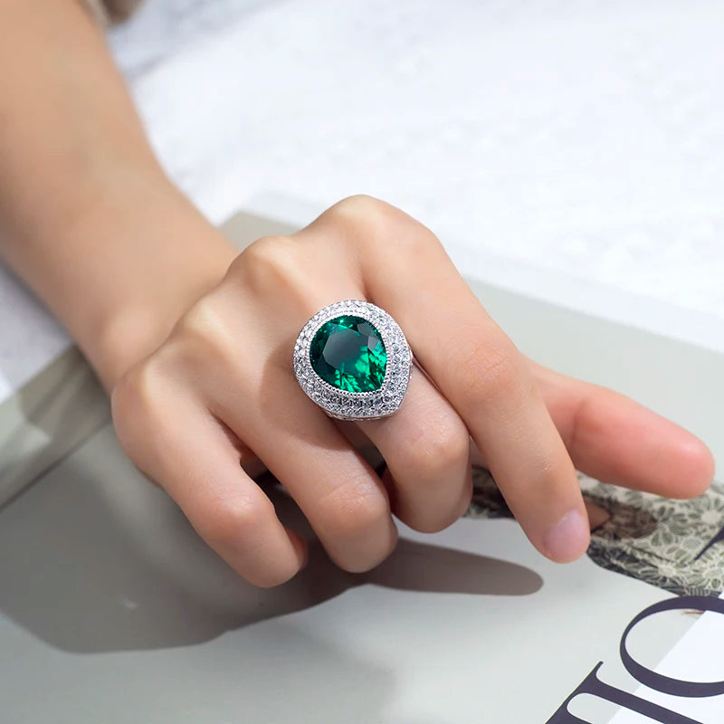 Gemfiori MSR-1508 18K Gold 16x14mm Pear Lab Emerald Luxury Engagement Ring Lab Grown Diamond Ring