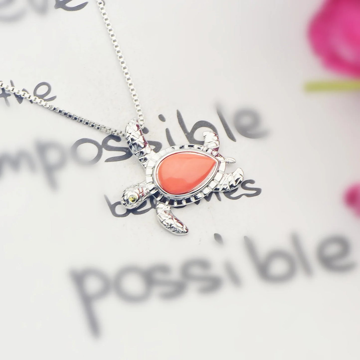 Coral TurtlePendant Necklace-Copper Sweater Chain Link Chain Wholesale Jewelry