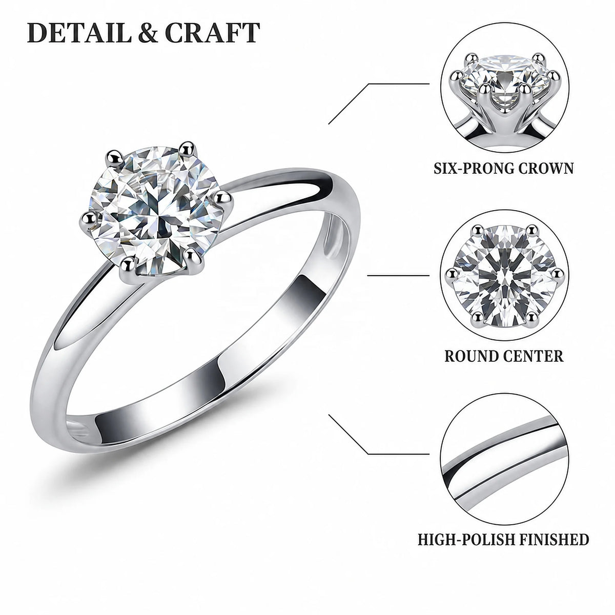 Gioiellieri Classic Six Prong Lab Grown Diamond Ring 2CT D VVS1 Plain Smooth Band 9K 10K 14K 18K Solid Gold Women Premium Fine Jewelry
