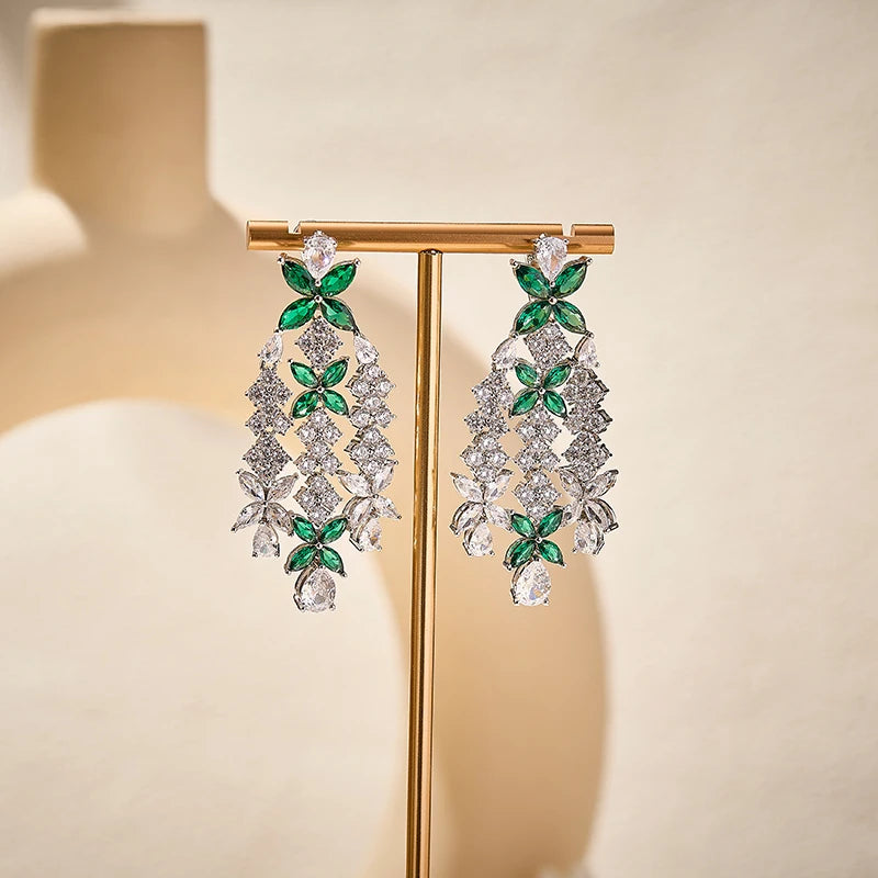S&S Classic and Exaggerated Luxurious Zircon butterfly Tassel Necklace Earrings and Ring Set for Parties and Dinners
