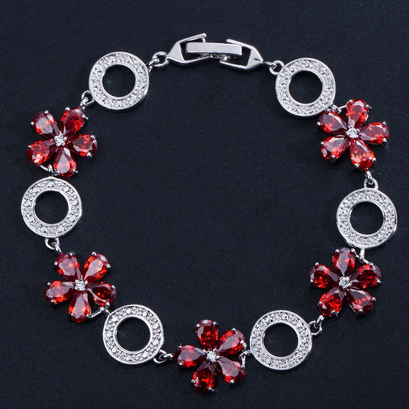 Women's Trendy Floral Design AAA Zirconia Beaded Bracelet 925 Silver Stamped Geometric Jewelry Platinum Plated Gift for