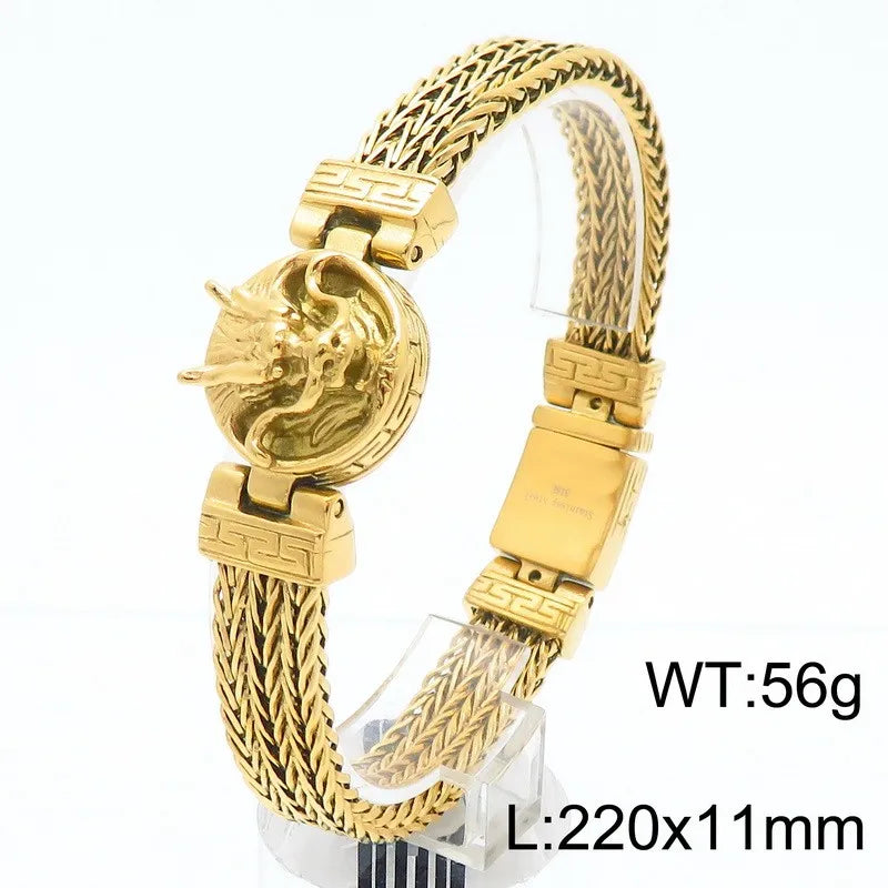 KALEN Men Punk 220mm Stainless Steel Dragon Head Clasp Links Bracelet