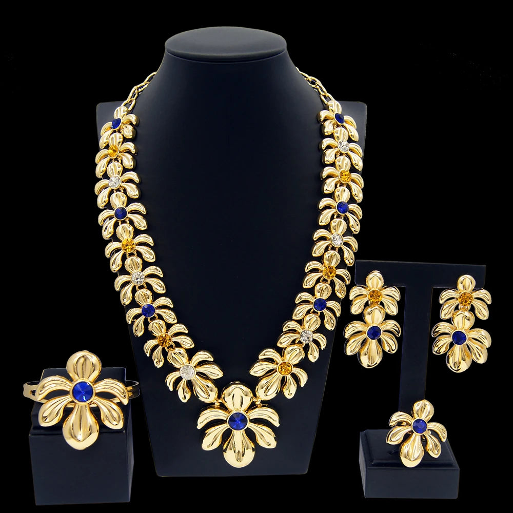Zhuerrui Women's Necklace Jewelry Set Pendant Bangle Earrings Ring Chain Jewelry Set Italian Bridal Jewelry Set H00487