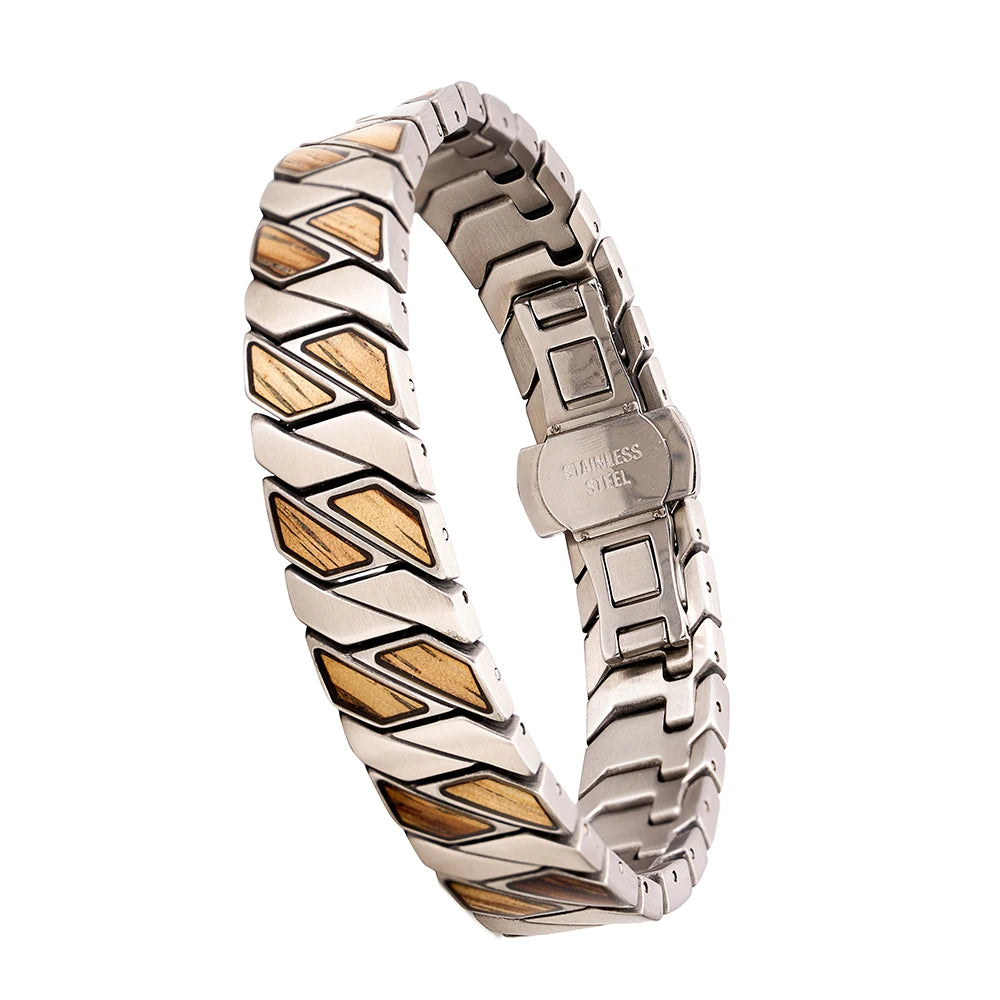 REBEL Gold Plated Punk Style Wooden Bracelet Support Custom Logo Waterproof Hybrid for Men's Anniversary Gift