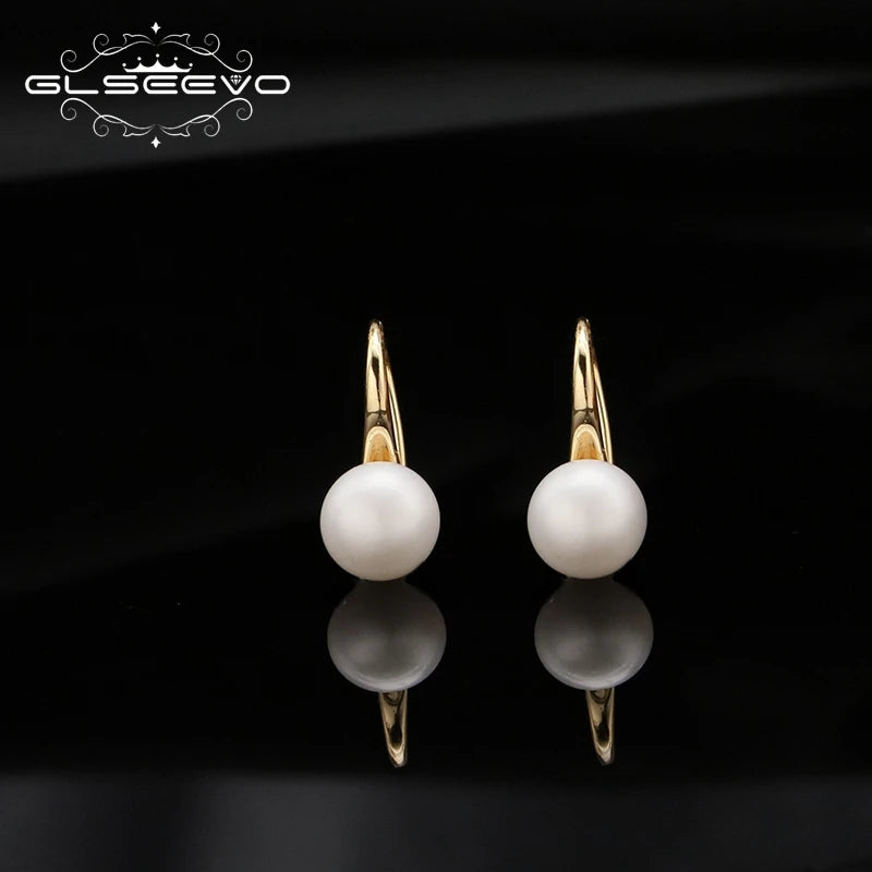 GLSEEVO High Sense Natural Freshwater Pearls Female Ear Hooks Luxury Earrings Give a Gift to a Friend Fine Jewelry