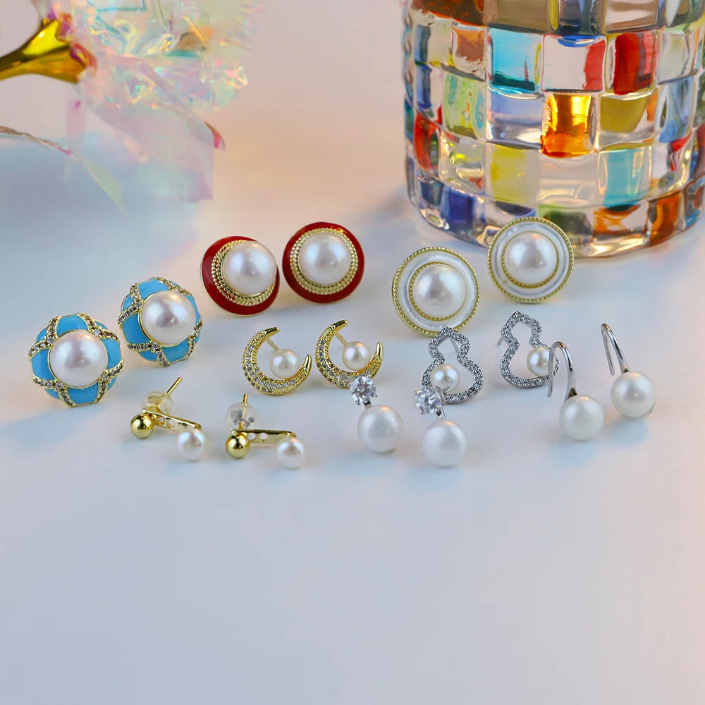 Natural Freshwater Pearl Stud Earrings for Women, Delicate Niche, High-end Earrings, Fashionable  Luxury Temperament Earrings
