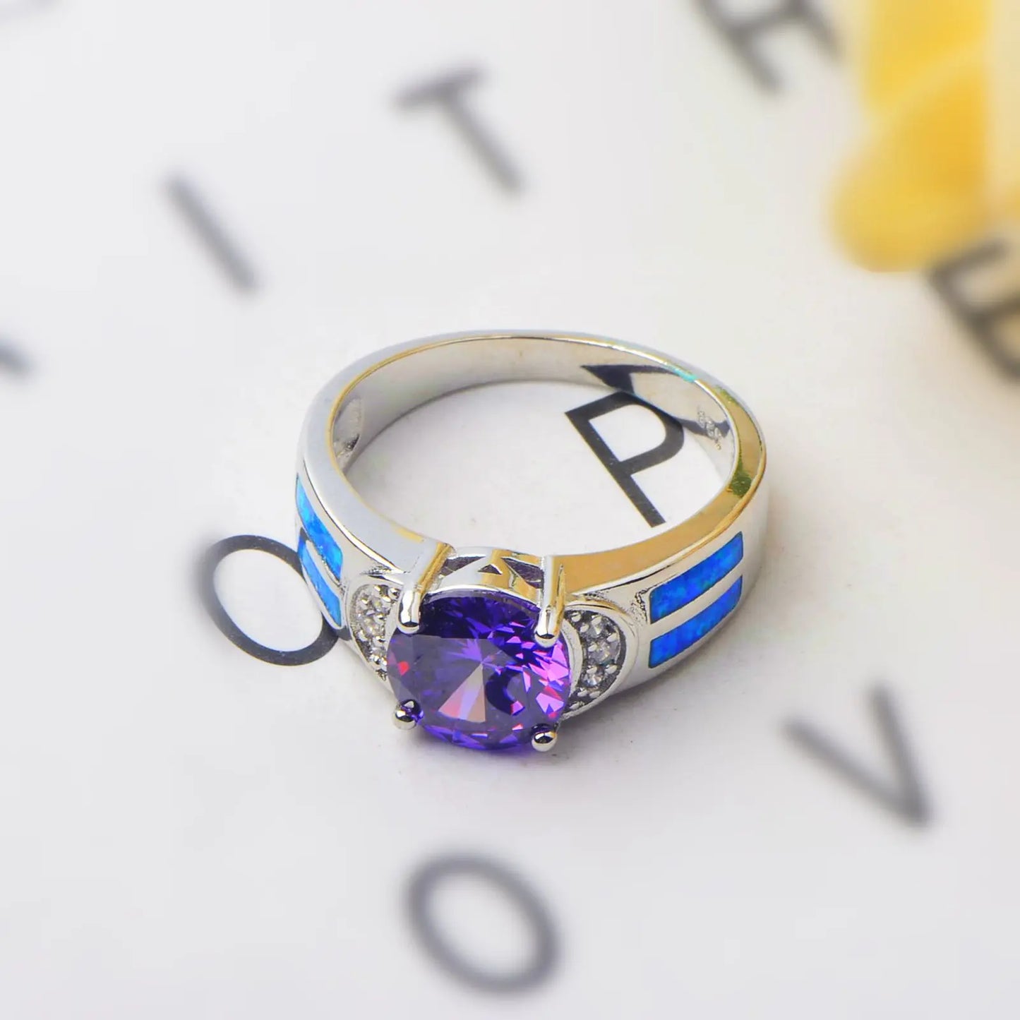 Unique Purple & Blue Opal Ring | Shiny CZ Statement Band | Women's Daily Party Ring