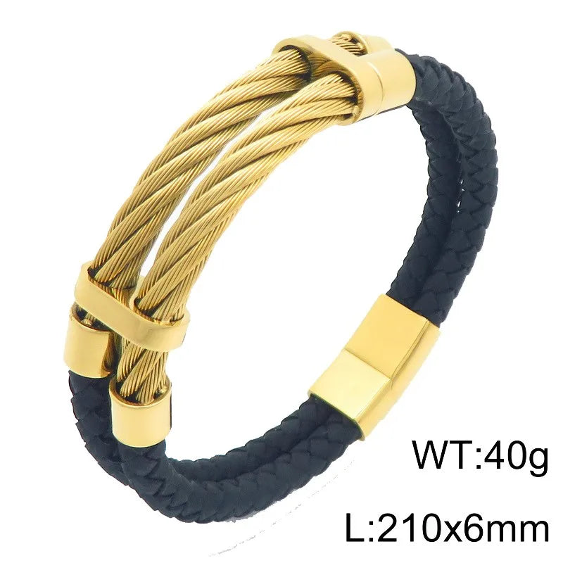 REBEL Trendy Original Unisex Leather Stainless Steel Jewelry Bangle Bracelet