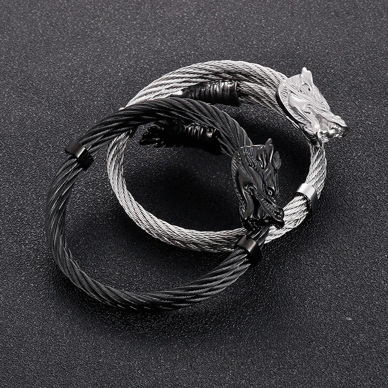 VIKING Mens Punk Dragon Head & Tail Cuff Bracelet – Black, Gold & Silver