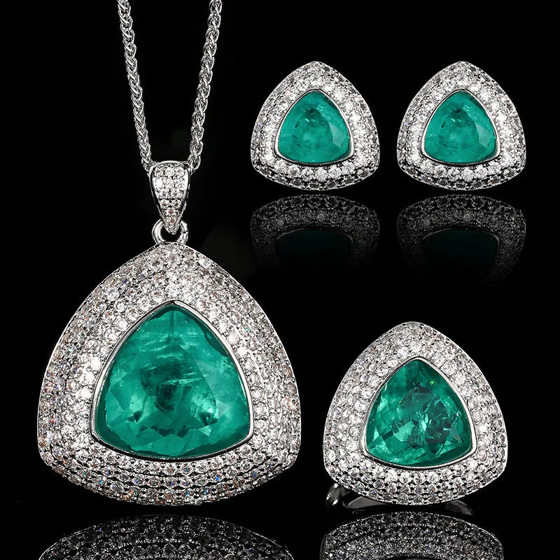 REDheart Copper Inlaid Zircon Gold-Plated Open Ring Simulation Women's Wedding Flower Shape Fashion Pendant Necklace Set