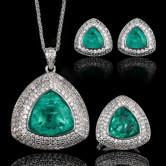 REDheart Copper Inlaid Zircon Gold-Plated Open Ring Simulation Women's Wedding Flower Shape Fashion Pendant Necklace Set