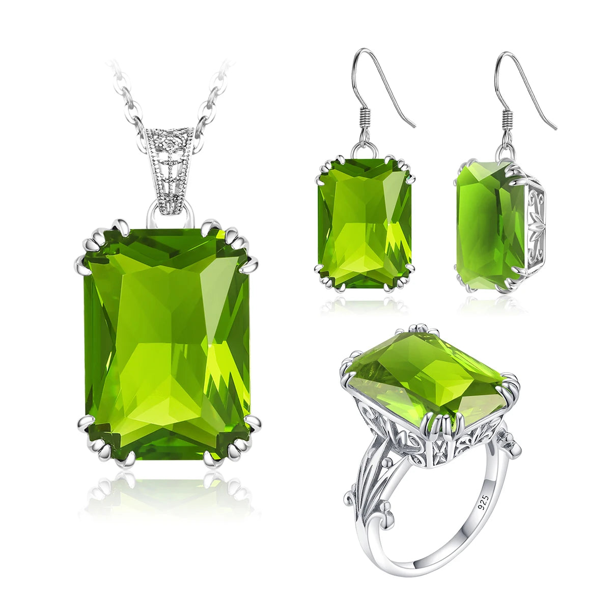 ArtistA Sapphire Blue Stone Zircon Crystal Sterling Silver Jewelry Sets for Women Retro Crown Ring Pendant Earring for Party Engagement