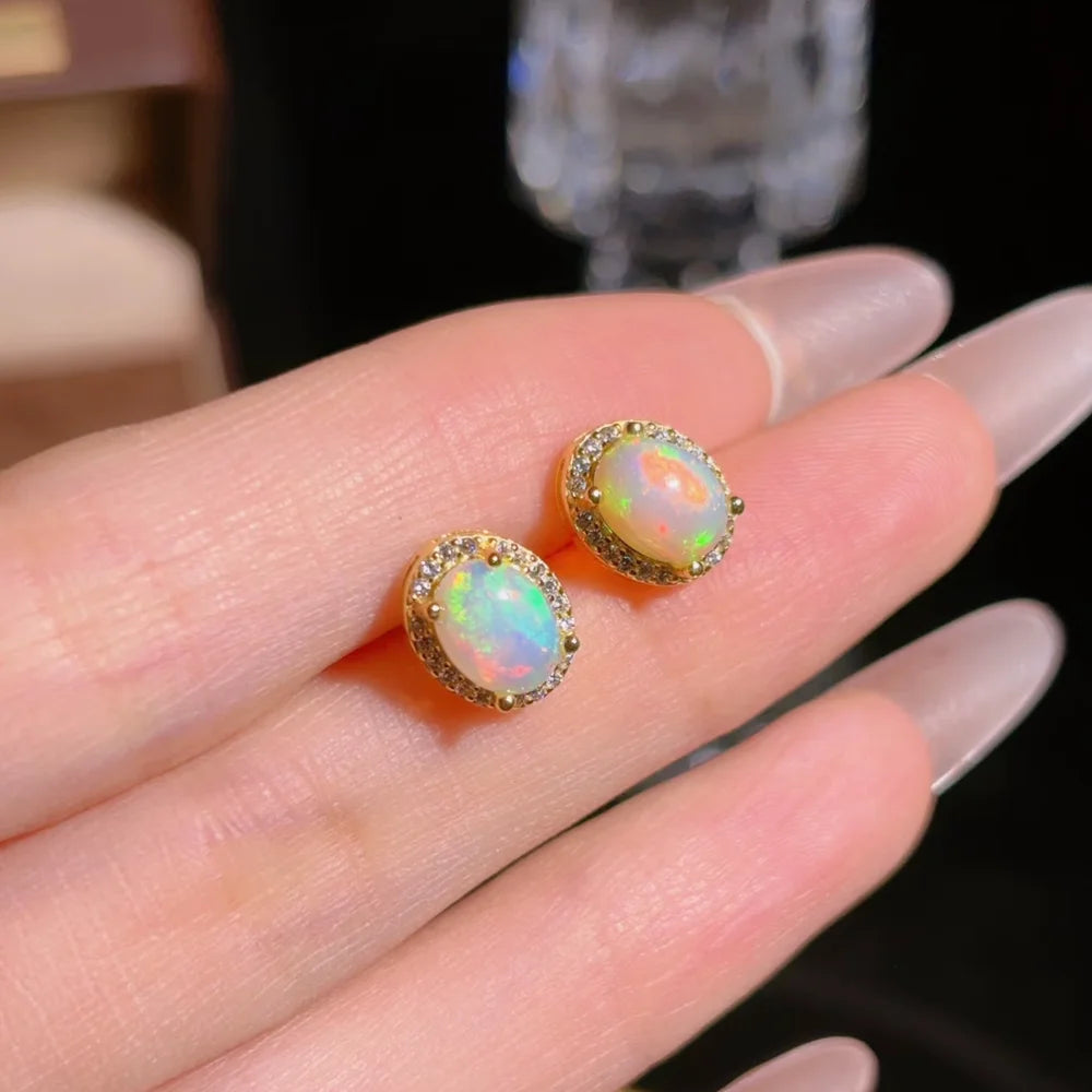 Gioiellieri Luxury Natural White Opal Stud Earrings 925 Sterling Silver Rhodium Plated Hypoallergenic Certified Wedding Party