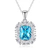 925 Sterling Silver Classic Square Blue Zircon Pendant Necklace | Luxury Blue Stone Clavicle Chain Birthday Gift for Women