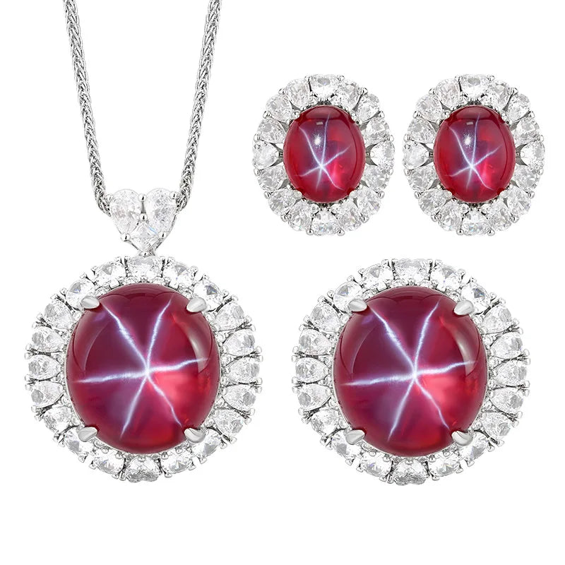 Gemfiori New Hot Selling High Quality Jewelry Ice Seed Fluorescent Red Shining Charm Zircon Hexagram Starlight Set
