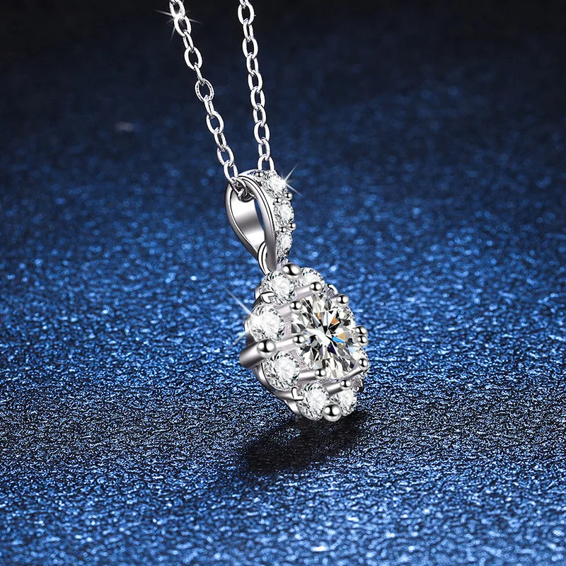 Fashion Fine 925 Sterling Silver Cluster Set Round Cut 1ct VVS GRA Colored Moissanite Jewelry Classic Sunflower Pendant Necklace