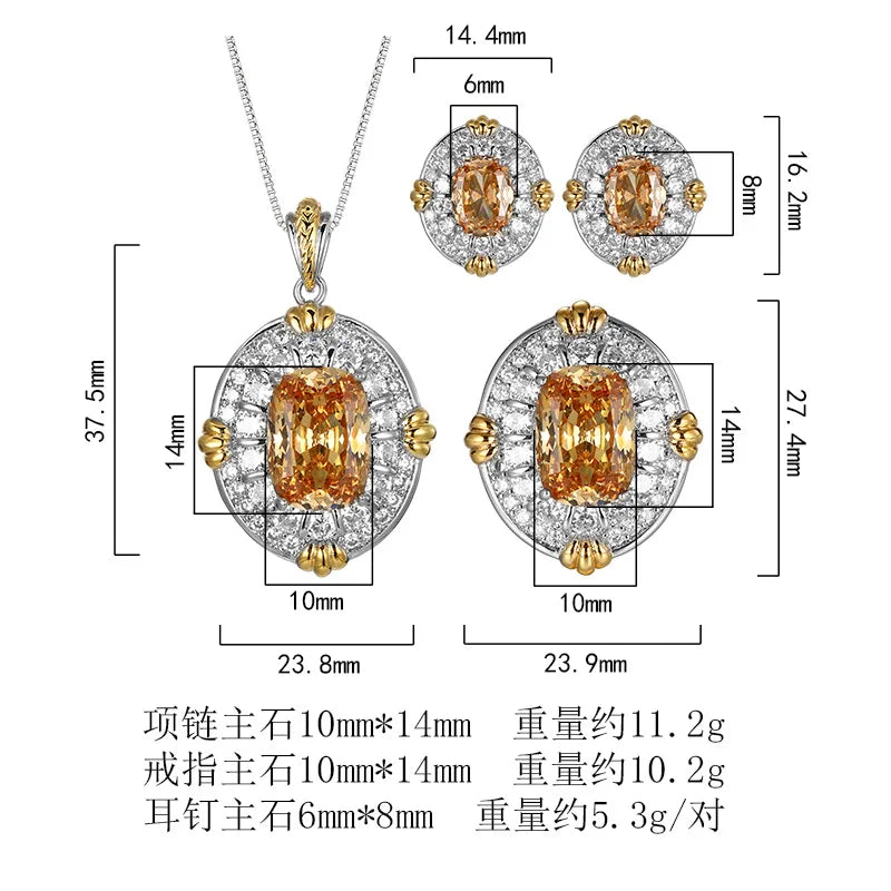REDheart Fashion Gold Champagne Flower Zircon Open Ring Set Rhodium/Gold/18K Gold Plated Two-Color Necklace Pendant