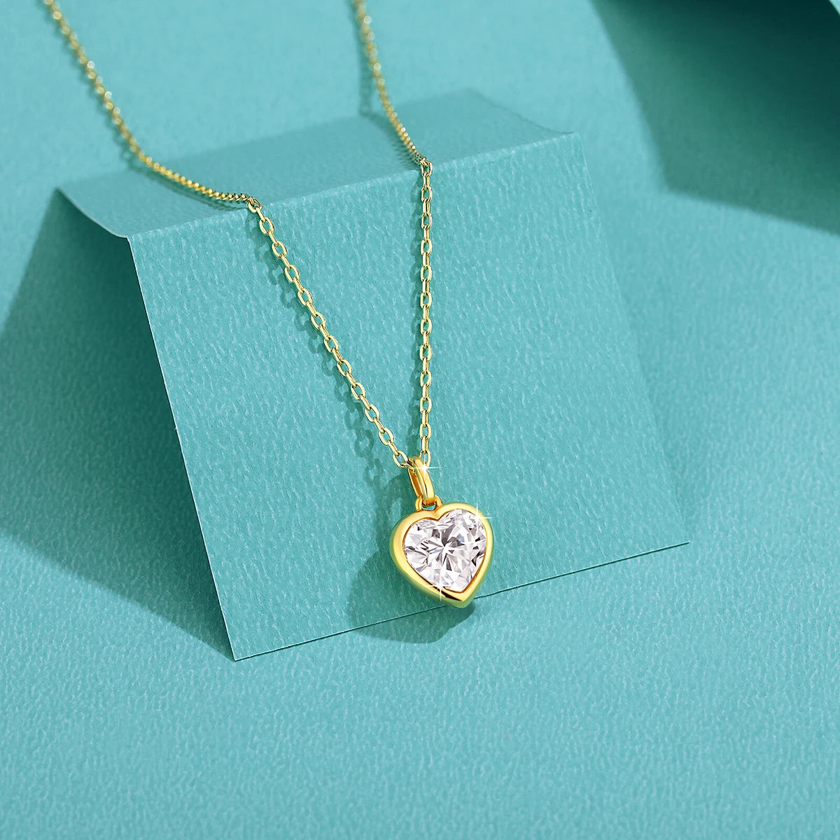 Gioiellieri Gold Jewelry Factory Classic Design Mini Women Engagement Fine Jewelry Genuine 14K Gold Heart Cut 1ct 2ct Moissanite Pendant